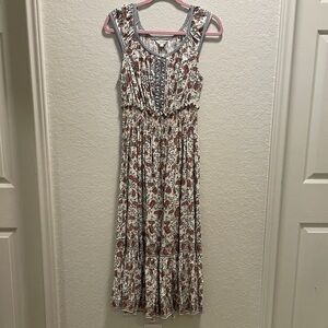 Floral Midi Dress - Cream and Brown